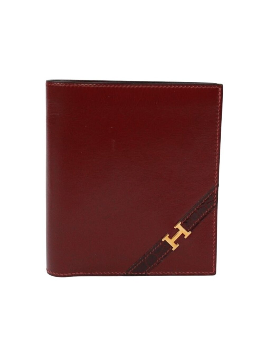 Hermes Box Calf Red Bifold Wallet Gold